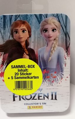 Frozen 2 Sticker + Sammelkarten Mini Tin "Elsa & Anna" vorne